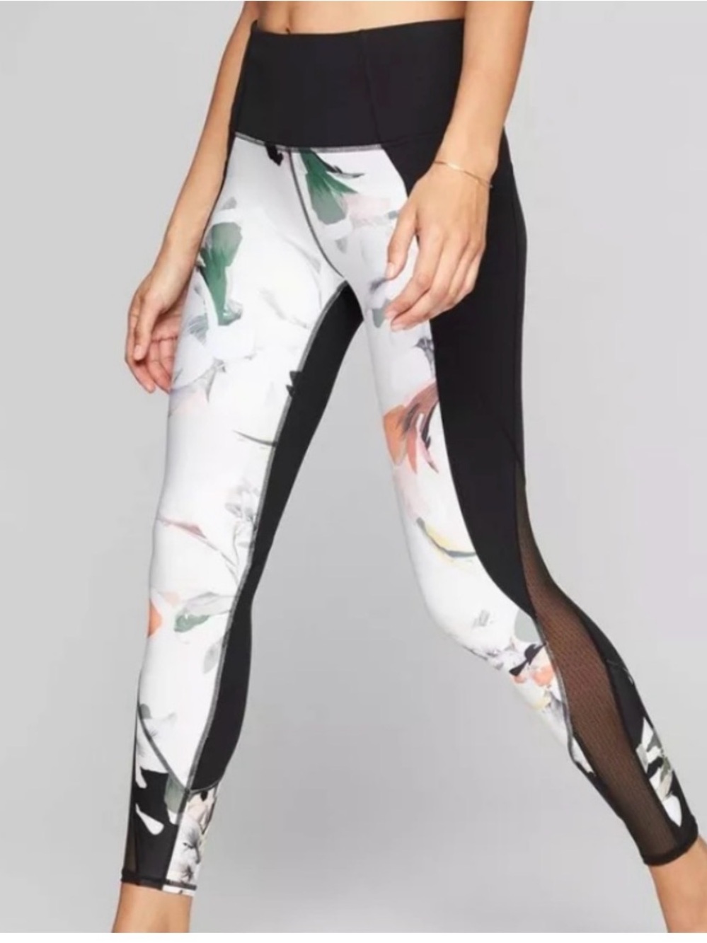 Athleta Black Blossom Intuition Floral Mesh 7/8 Leggings